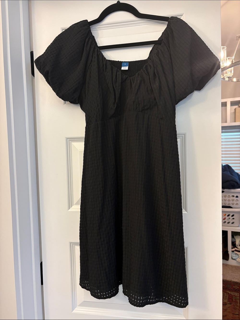 Old Navy Black Mini Dress with Puff Sleeves
